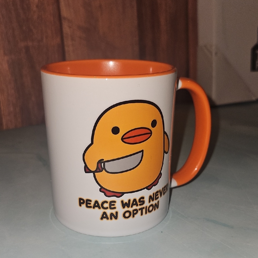 White and Orange Ceramic Mug with Cute Chick Graphic - Picture 2 of 5